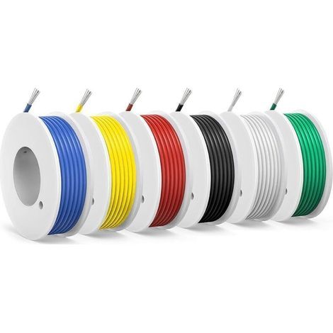 0,75mm² Fil électrique en Silicone-18AWG Fil électrique-6 Couleurs de 3 Mètres,Cuivre Étamé, Tressé, Connexions Flexibles, Isolation Haute Température (1/5)