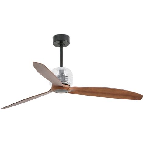 FARO Deco Fan – Eleganter und widerstandsfähiger Deckenventilator aus mattschwarzem Stahl mit Walnuss-Holzblättern 6 Geschwindigkeitsstufen umkehrbare Funktion für geneigte Decken – Modell FARO-333 (1/3)