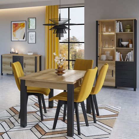 Esszimmer Möbel Set in Grand Natural Oak Nb. mit schwarz supermatt ORADEA-83 (1/5)