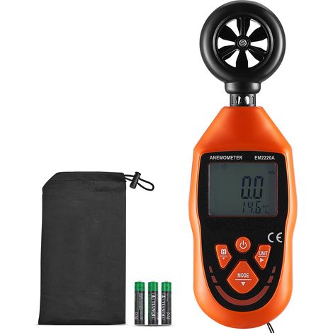 Anémomètre portatif, 14 à 113 °F, mesure vitesse du vent, température, débit d'air et refroidissement éolien, écran LED rétroéclairé, pour voile, surf, drone et HVAC. (1/5)