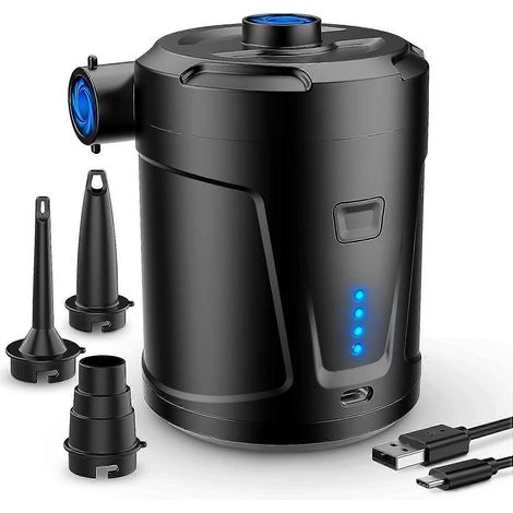 Pompe à air électrique, pompe à air portable 5200 mAh, gonflage/dégonflage rapide, pompe à air électrique rechargeable avec 3 embouts, compatible avec les pataugeoires pour enfants et les piscines. (1/5)
