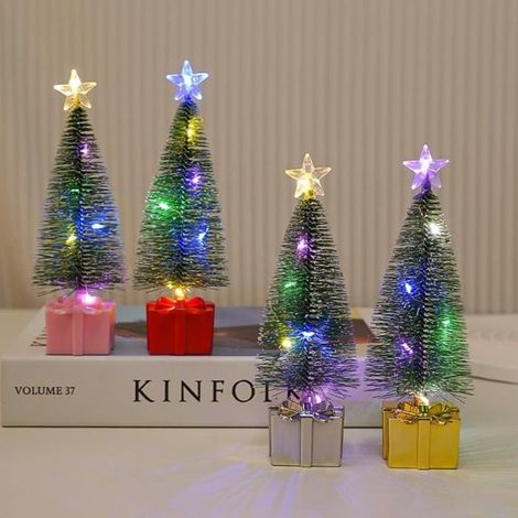 Lot de 4 Petits Arbres de Noël avec Lumières – Mini Arbres de Table Lumineux, Décoration de Fête pour Maison, Bureau et Table (1/5)