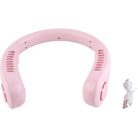USB-Nackenventilator mit 3 Geschwindigkeitsstufen, geräuscharm, wiederaufladbar, ohne Rotorblätter, lange Akkulaufzeit, tragbarer Nackenventilator für Shopping, Reisen und Outdoor-Aktivitäten, Pink