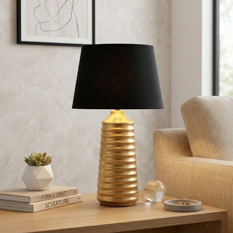 Relica Brushed Wave Gold Table Lamp (1/2)