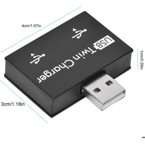 Hub USB2.0 mâle vers 2 ports USB, double chargeur, adaptateur séparateur, convertisseur concentrateur (noir) (1/4)