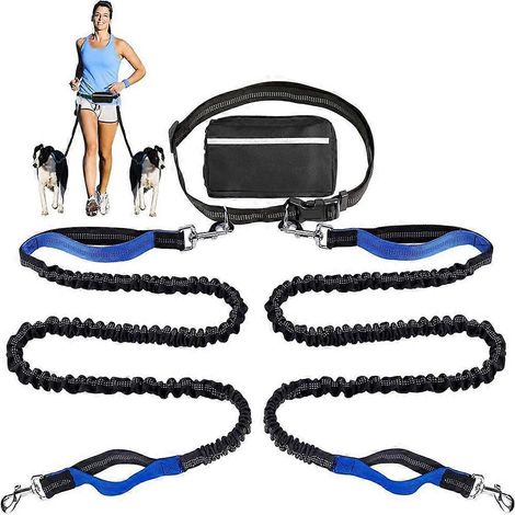 Laisse de course mains libres réglable pour chien, avec double poignée et corde élastique rétractable, pour chiens de grande taille et de petite taille. (1/5)