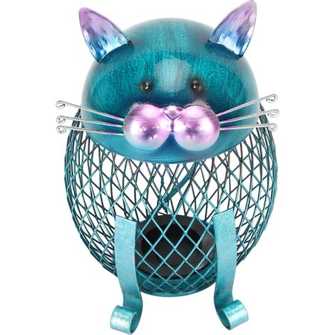 Tirelire chat en métal (taille adulte) - Forme d'animal mignon faite à la main, avec un couvercle en bas, design transparent, convient pour le rangement à domicile dans le salon.