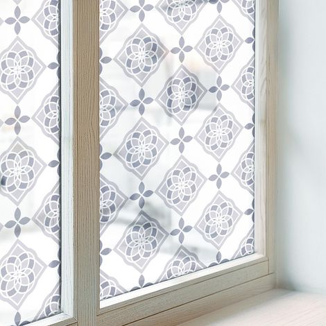 Anti Regard Film pour Vitre 100x100 PVC pour Chambre Cuisine Salle de Bain Collés sur le Verre Décoratif Vitrail Protection Adhésif losanges floraux (1/5)