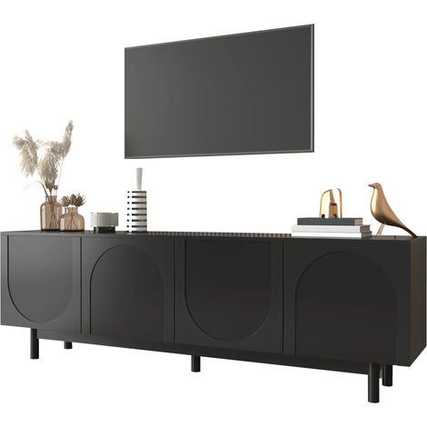 Meuble TV Noir Moderne 175x38x56 cm, Tablettes Réglables, Lowboard Léger Style Luxueux (1/5)