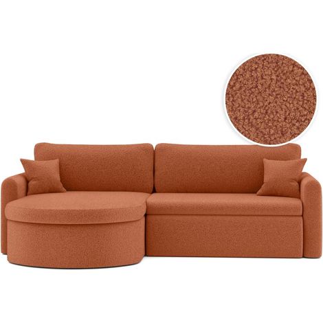 Canapé d'angle reversible convertible 4 places VERA en tissu bouclette - Terracotta