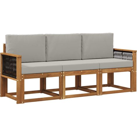 Set di divani da esterno 3 pz Salotto da Giardino Naturale e Grigio Chiaro (1/5)