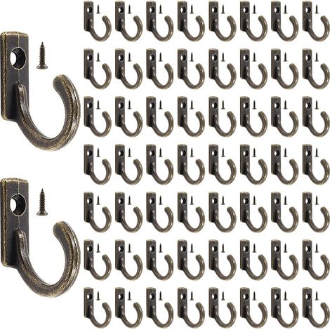 Set di 100 ganci singoli da parete, piccoli ganci appendiabiti, ganci per cappelli, ganci per accappatoi in stile rustico retrò con viti per chiavi, tazze, cappelli, asciugamani (bronzo). (1/5)