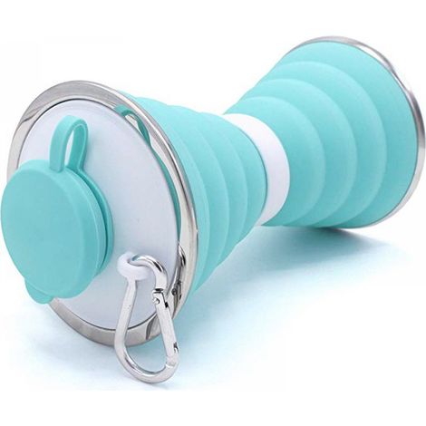 Bouteille d'eau pliable avec boucle, réutilisable, en silicone, pliable, étanche, portable, adaptée au sport, aux activités de plein air, aux voyages, à la salle de sport et à la randonnée. (1/5)