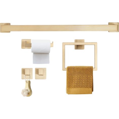 Juego de accesorios de baño, acero inoxidable 201, montaje en pared, 5 piezas, instalación con taladro, certificado CE, FCC y UL. (1/5)