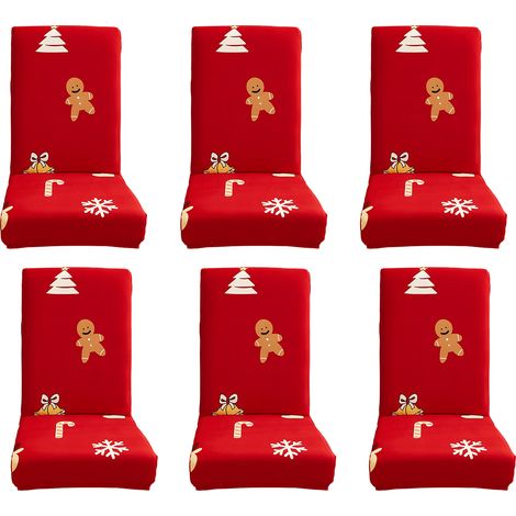 2CS Housses de Chaise de Salle à Manger Extensibles Amovibles Lavables Housse de Protection Décoration de Noël pour Chambre Cuisine A5 Rouge (1/5)