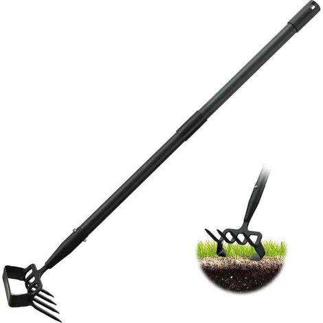 Désherbeur Manuel - Houe À Étrier Et Râteau À 4 Dents - Outil De Jardinage 2 En 1 - Longueur Réglable Jusqu'à 134 Cm - Pour Potager Et Pelouse