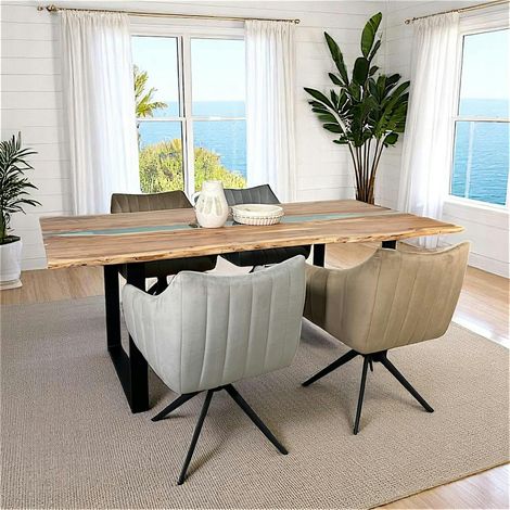 Pier Import – Table rivière epoxy 200 cm – Bois d'acacia et résine bleu-vert – Design contemporain pour salle à manger – Largeur 100 cm, Hauteur 75 cm (1/4)