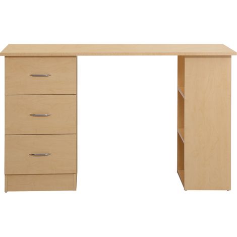 HOMCOM Computertisch 120x50 cm mit Regalen und Schublade, heller Holzarbeitstisch für kleine Räume, Schlafzimmer