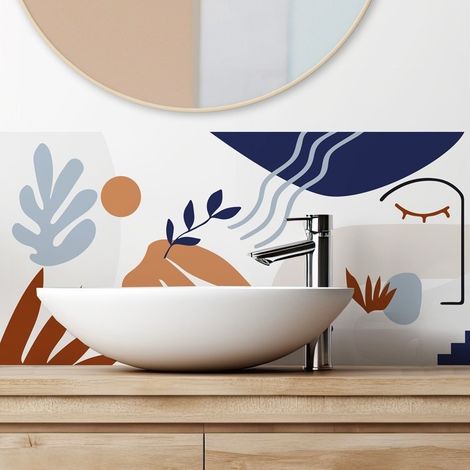 Crédence de salle de bain en Aluminium design bleu 140x30 cm (en 2 bandeaux) - Face