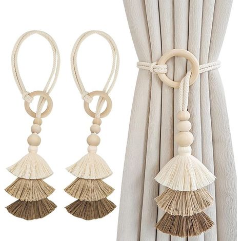 Set of 2 Curtain Tiebacks, Bohemian Curtain Tiebacks, Triangular Fringe Curtain Tiebacks, Fashionable Curtain Tiebacks, Curtain Fasteners for Home Decor, Office, etc. (1/5)