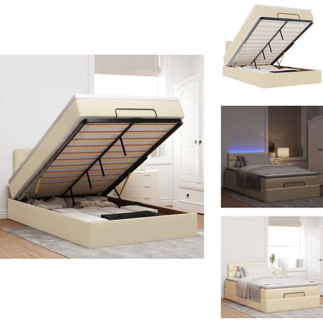 Cadre de lit ottoman avec matelas crème 120x200cm tissu - Cadre De Lit Ottoman - Cadres De Lit Ottoman - Cadre De Lit - Cadre De Lit Avec Rangement (1/5)