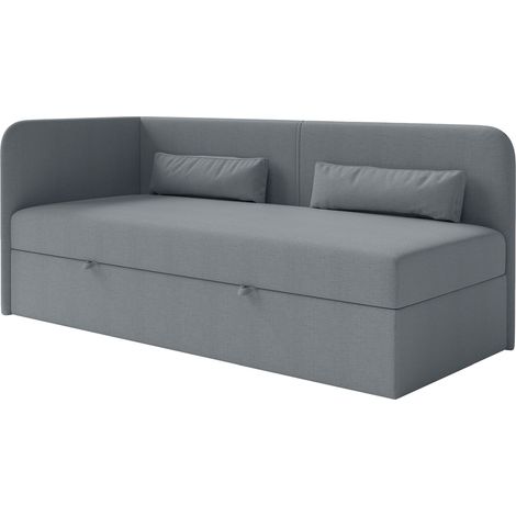 Selsey Calmmo – Jugendbett 90x200 mit Bettkasten, Chenille-Bezug, Kopfteil links, Dunkelgrau
