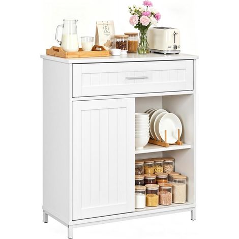 WOLTU Buffet Cuisine avec Tiroir, Porte Coulissante, Meuble Cuisine Rangement en Bois d'Ingénierie, 70x30x80,2 cm, Blanc (1/5)