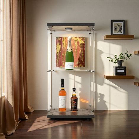 Vitrine en Verre Trempé Éclairée LED-Meuble Vitrine Verre Noir Verrouillable, Compact (40x37x86cm) -Élégance Noire (1/5)