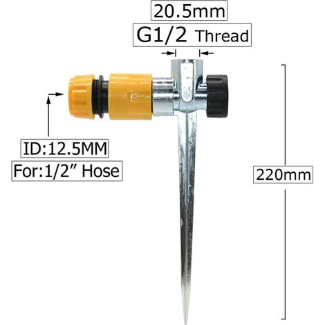 (B) Arroseur d'eau 1/2 pouce, tige fixe en métal, support, buse de pulvérisation, piquet métallique pour l'irrigation (1/5)