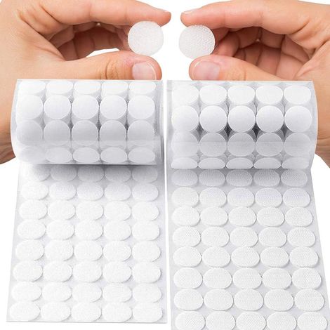 Selbstklebende Klettpads 20 mm, 500 Stück. Selbstklebende Klettverschlüsse, starke Haftung für Kunst und Handwerk auf Papier, Kunststoff, Glas, Leder, Metall (weiß).
