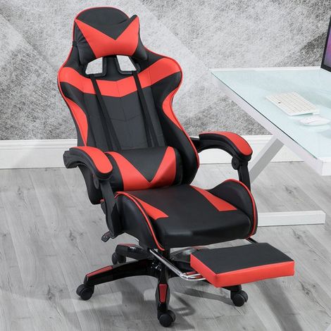 Sedia da gioco, sedia da ufficio regolabile in altezza con funzione di inclinazione regolabile, con orecchie di gatto e poggiatesta con supporto lombare e poggiapiedi (1/5)