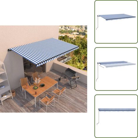 Tenda da sole in alluminio - vidaXL Tenda da Sole Retrattile Automatica 500x350 cm Blu e Bianca - Tenda da sole con telecomando