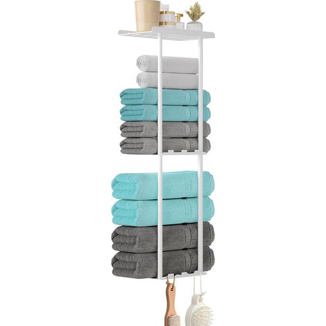 Porte-serviettes mural 3 niveaux 73x8x4.5cm - Métal imperméable avec 6 crochets pour salle de bain (1/5)