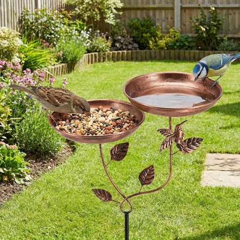 Vintage Metal Wild Bird Feeder and Bird Bath with Hummingbird And Leaf Patterns, Decoration for Your Yard, Standing 93.98 cm Tall (1/5)