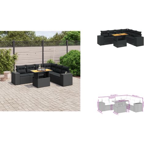 7-tlg. Garten-Sofagarnitur mit Kissen Schwarz Poly Rattan - Gartenmöbel Set - PE-Rattan Möbel - Outdoor Lounge - Gartenlounge - Terrassenmöbel (1/3)