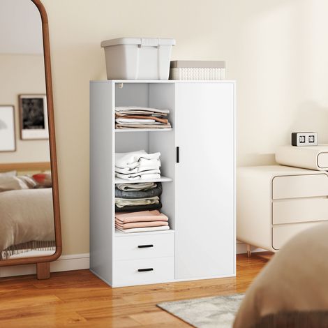 Garde-robe moderne 2 tiroirs étagères ouvertes porte-linge - Dimensions: 80x50x124 cm - Couleur: Blanc