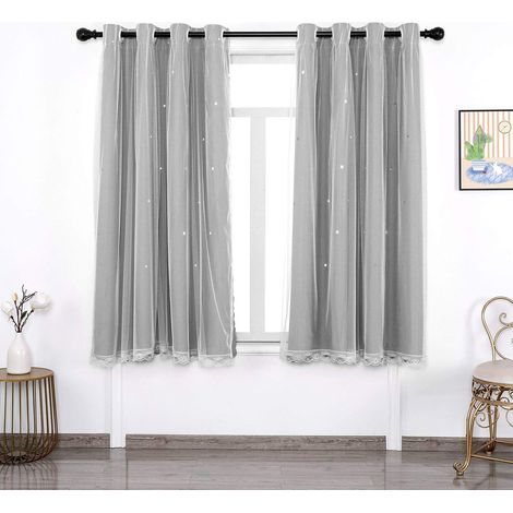 Blackout curtains for bedroom or living room, rainbow star pattern, grey, 132 x 160 cm (1/5)