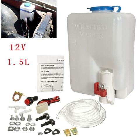 Kit lave-glace universel, bouteille de 1,5 L, pompe de lave-glace 12 V, kit d'essuie-glace (1/4)
