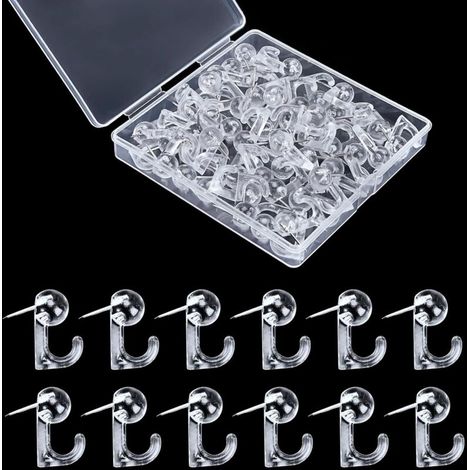 50 Transparent Push Pins, Hanging Hooks, Plastic Wall Hooks for Cork Boards, Maps, Photos, Calendars, Home, School, Office Supplies (1/5)