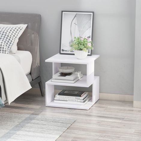Mesa de centro de diseño, mesa blanca para salón, 2 estantes abiertos, diseño moderno, mesa auxiliar para salón y sofá, madera, 40x40x43cm, blanca