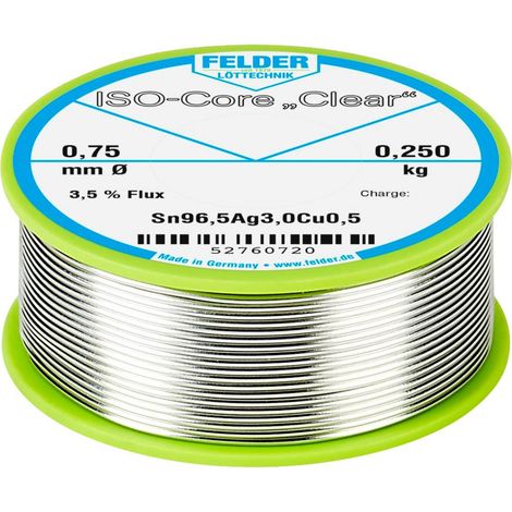 Felder ISO-Core "Clear" SAC305 Étain à souder bobine Sn96,5Ag3Cu0,5 0.250 kg 0.75 mm A581412 (1/2)