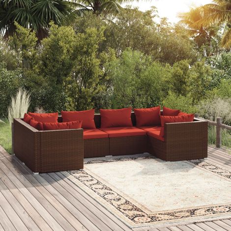 Salon de jardin 6 pcs - Canapé de jardin - Ensembles de Meubles d'exterieur - avec coussins Résine tressée Marron Chic-814001 (1/5)
