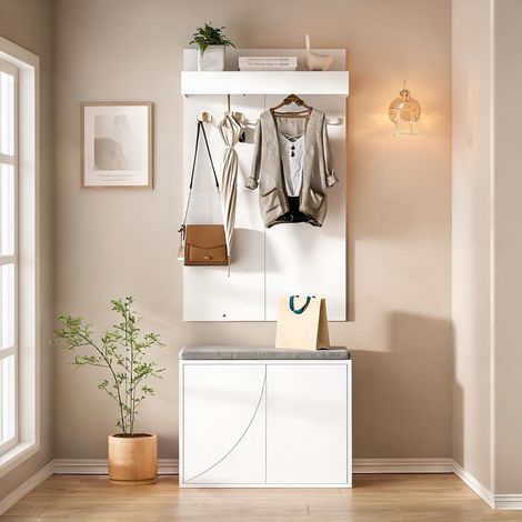 Meuble d'entrée 3-en-1 avec penderie placard à chaussures (1/5)