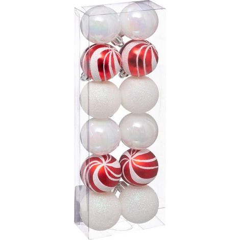 Lot de 12 Boules de Noël "Colorama" 4cm Rouge & Blanc