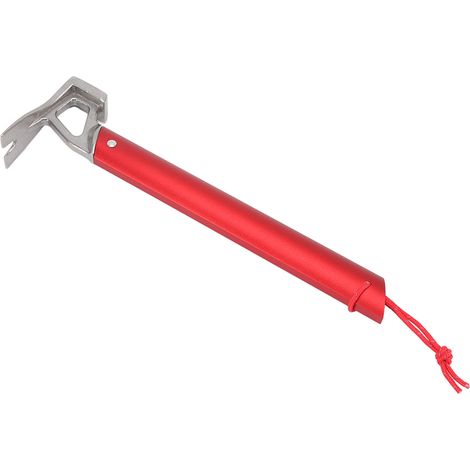 Marteau de camping en acier inoxydable avec tête en corne de bœuf et manche en aluminium, grande résistance, idéal pour planter les piquets de tente en camping et en plein air (rouge). (1/5)