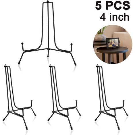 Lot de 5 présentoirs en fer noir, chevalet pour assiettes, supports pour photos, cadres, assiettes décoratives, tablettes et objets d'art. (1/5)