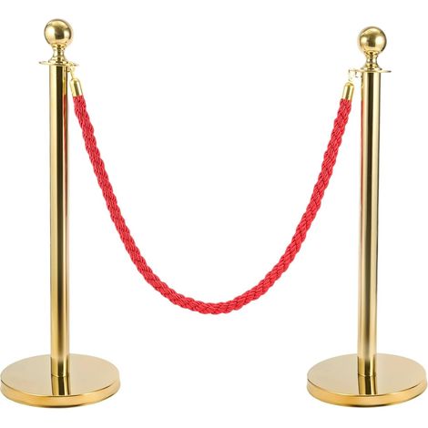 Trintion Queue Barrier Posts Stands 2-Pack Crowd Control Stanchions with 1.5M Ropes Heavy Duty Stainless Steel Queue Barrier Posts with Weighted Bases for Events Airports Hotels (Gold Red) (1/5)
