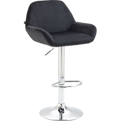 Sgabello da bar x1 in velluto imbottito nero, base a tromba in metallo cromato TDB10430