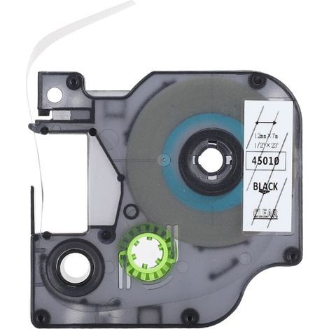 Ruban adhésif pour imprimante DYMO D1, papier d'impression 12mm noir sur fond transparent (réf. 45010) (1/5)