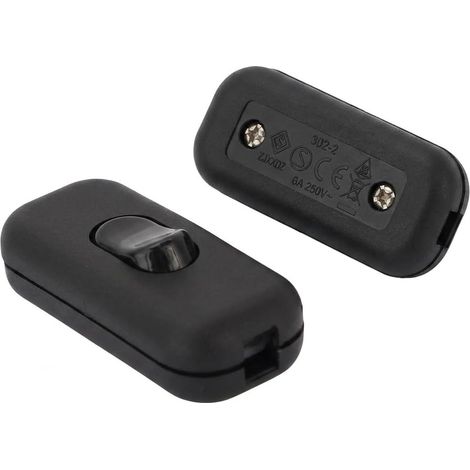 2 Pcs Black Torpedo Switch 6A 250V, In-Line Toggle Switch, Bi-Polar Switches for 2 or 3 Wire Inline Lamps, Cord Switch for Desk and Bedside Lamp (1/5)